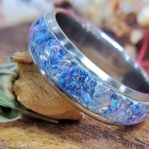 "Beautiful Blue Sky" Ring with Sapphires and Blue Opal